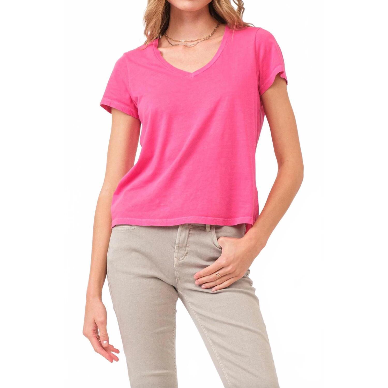 New Dear John Denim Madi V Neck Jersey Short Sleeve Tee In Pink